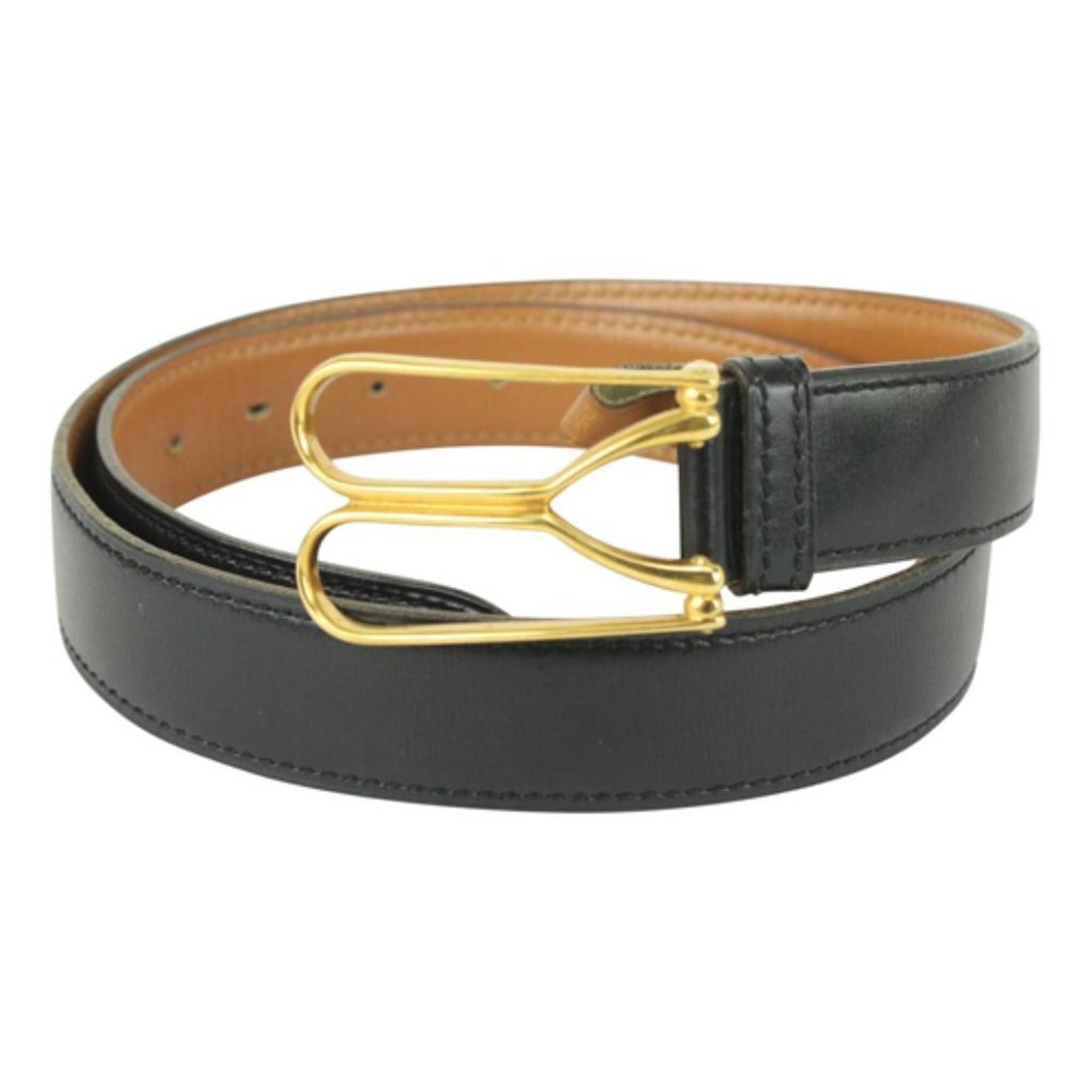 Hermès Black x Gold Wishbone Horseshoe Belt
